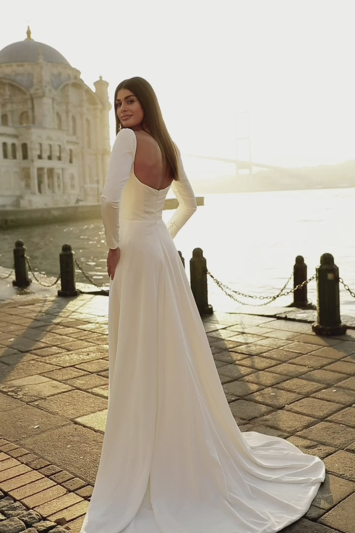Lale Gown - Matte Satin Classic Bridal Gown with Long Sleeves Alamour the Label