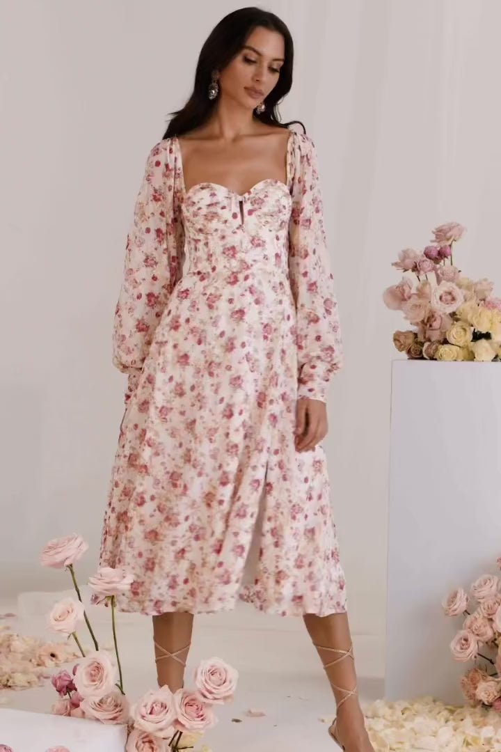 Serafina Floral Long Sleeve MIdi Dress Alamour the Label
