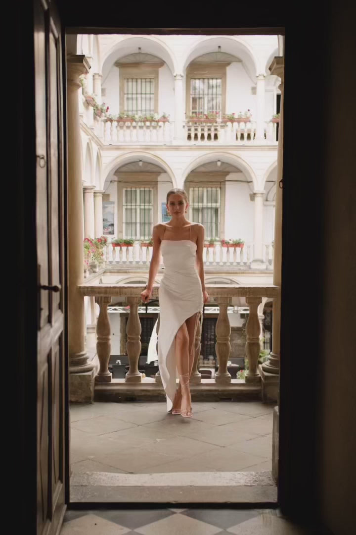 Monique Asymmetrical Satin Dress with Diamante Straps Alamour the Label