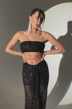 Ainsley - Black Two Piece Beaded Set with Diamante Waist Ties Alamour the Label