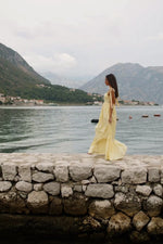 Lina Yellow Poplin Maxi Dress with Bow Sleeves Alamour the Label