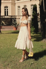 Tropez Top - White Cropped Bustier Top With Ruching & Frills Alamour the Label