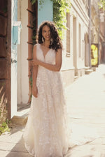 A&N Claudine - Embellished Tulle Boho Bridal Gown with Plunge Neck Alamour the Label Alamour the Label