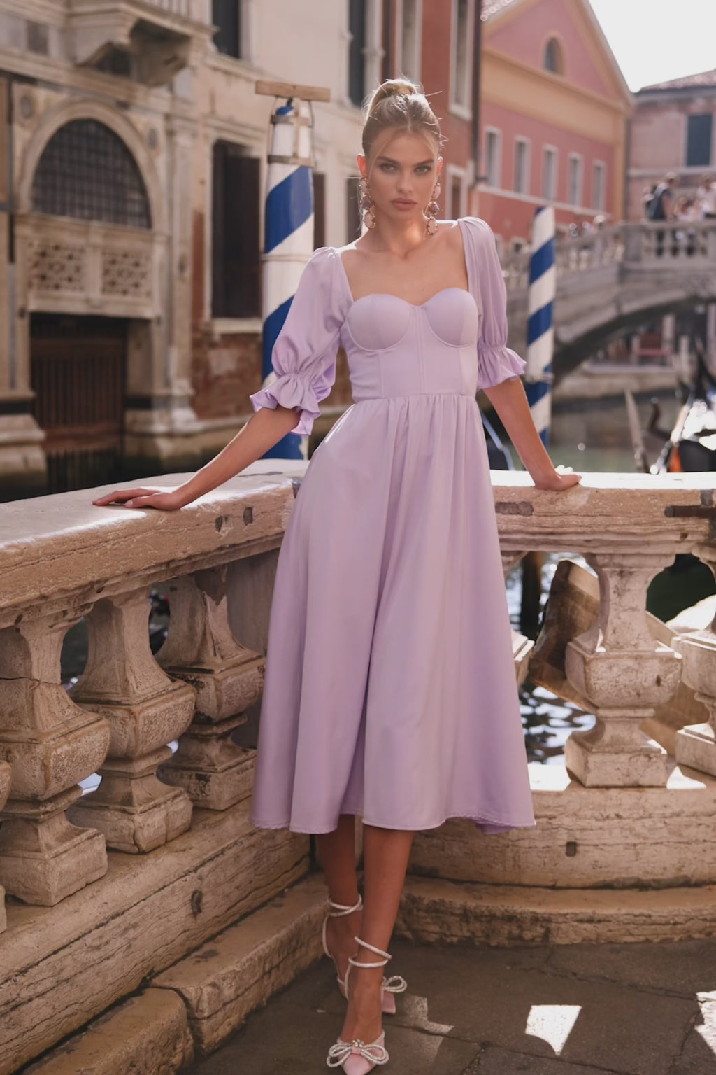 Deliah - Lilac Satin Midi Dress with Sheer Mesh Back - Alamour the Label
