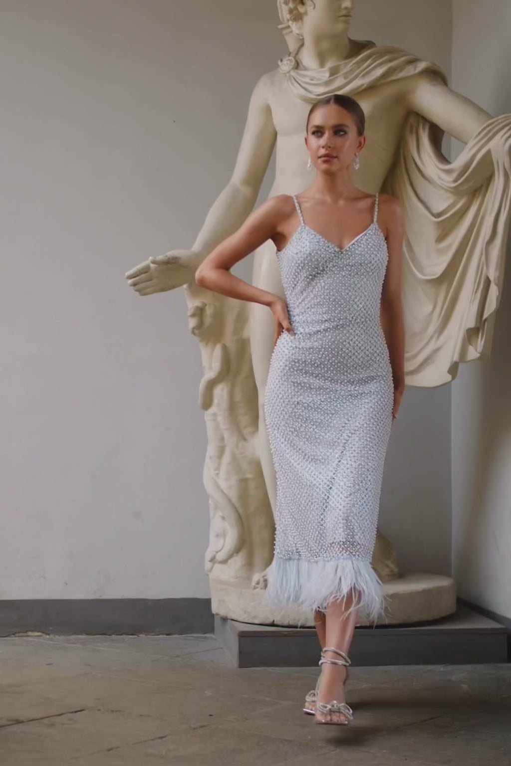 Carlotta Backless Midi with Feathers Alamour the Label