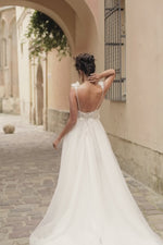 A&N Eliah - White Embellished Boho Bridal Gown with Plunge Neck & Slit Alamour the Label
