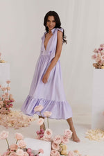 Teresa Lilac Midi Dress with Plunge Neckline Alamour the Label