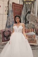 Sevda Gown - Lace Bridal Gown with Tule Skirt and Pearl Straps Alamour the Label