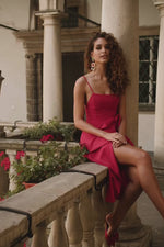 Charlotte Dress - Red Midi Dress with Bow Statement Piece Alamour the Label