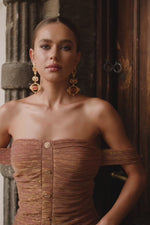 Edaline Iridescent Rust Midi with Off-Shoulder Sleeves Alamour the Label