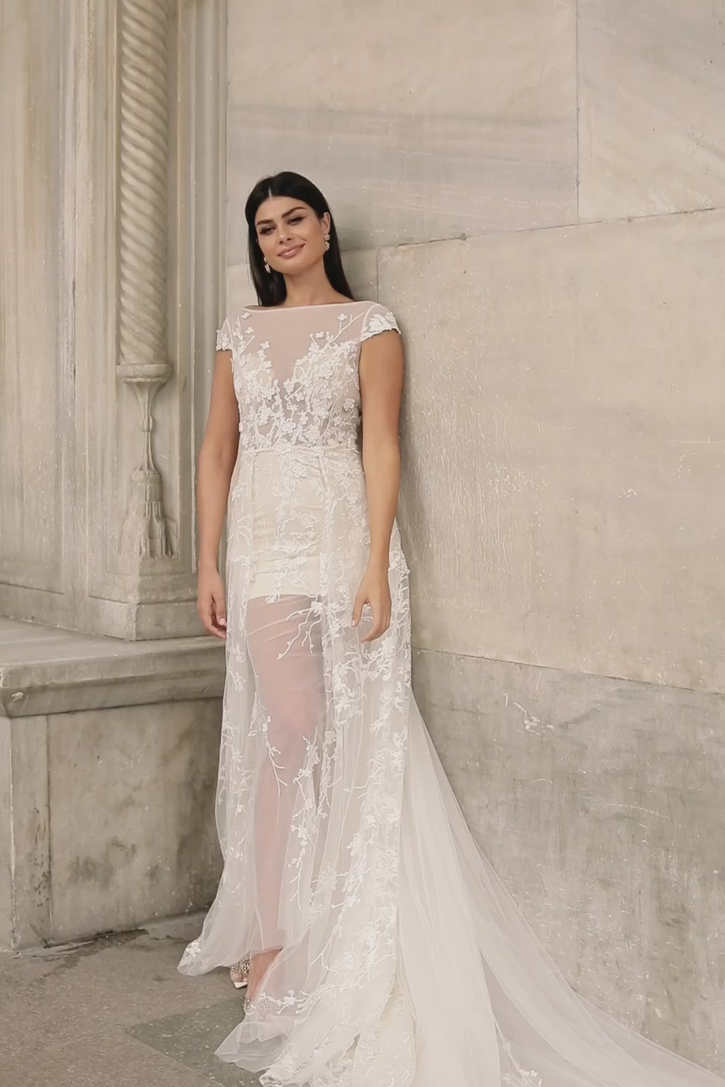 Alara Gown - Sheer Floral Wedding Gown with Detachable Train Alamour the Label