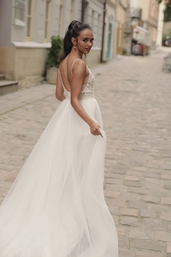 A&N Amberlie - White Chiffon Backless Beaded Boho Bridal Gown Alamour the Label