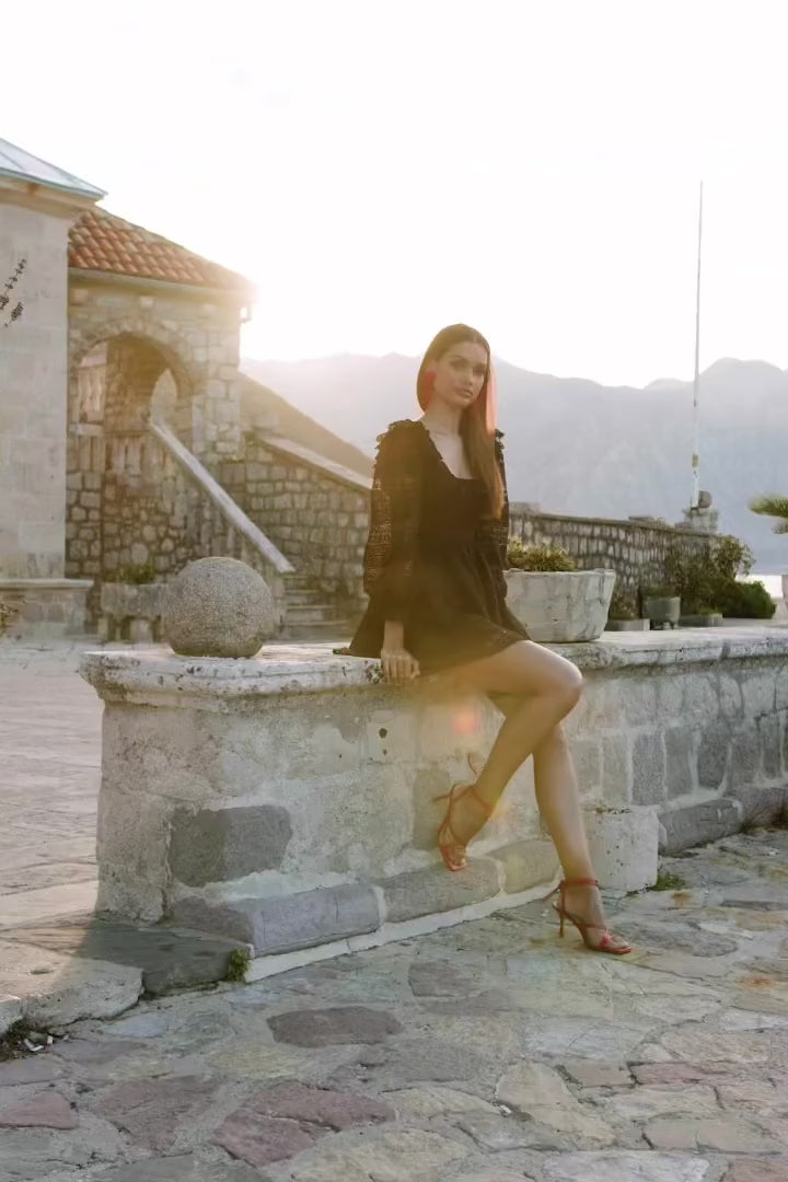 Sierra Black Resort Mini Dress with Long Sleeves Alamour the Label