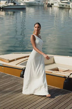 Rialda White Satin Maxi Dress with Waist Cut-Outs Alamour the Label