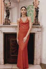 Stella Orange - Vibrant Sequin Prom Dress with Cowl Back & Halter Neck Alamour the Label