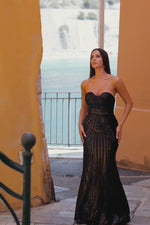 Saemira - Black Sequin Strapless Gown with Sweetheart Neckline Alamour the Label