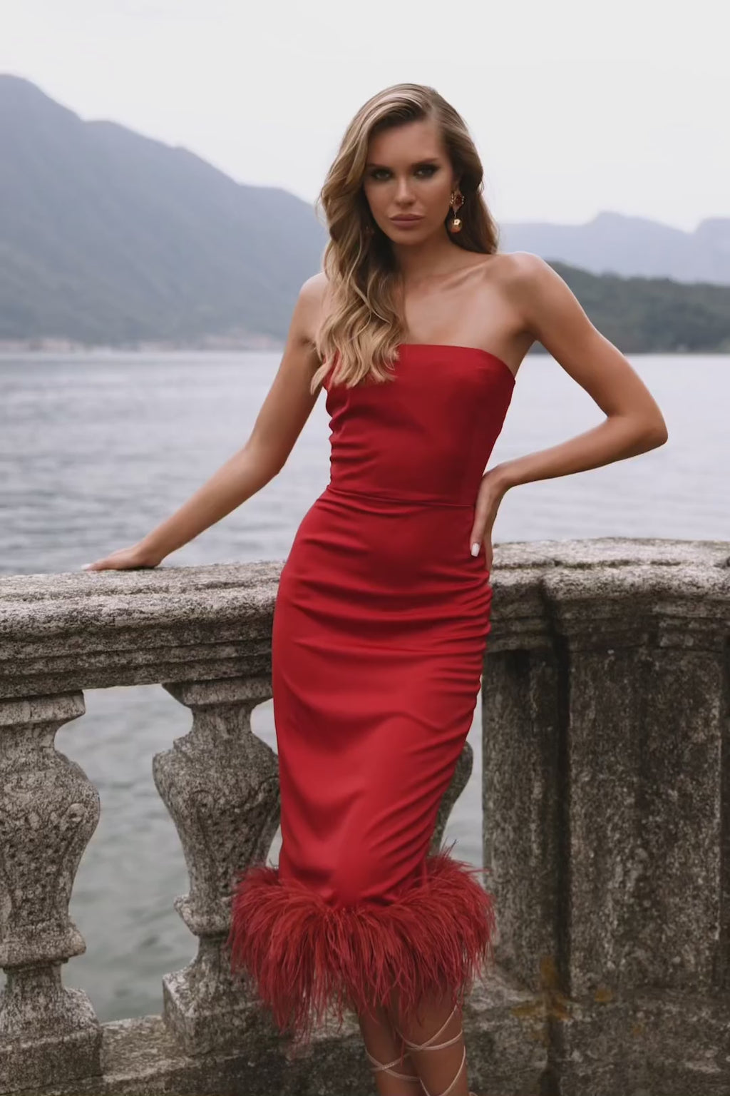 Briel Strapless Midi Dress with Feather Trim Alamour the Label