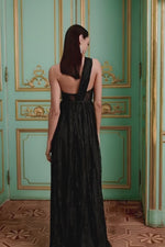 Anthea - Black Lace A-Line Gown with Asymmetrical Shoulder Sleeve Alamour the Label