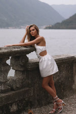 Violante White Mini Dress with Waist Cut-Out & Diamante Trim Alamour the Label