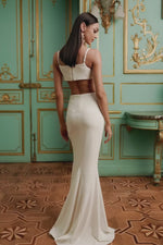 Clio - White Crepe Gown with Open Sides and Side Slit Alamour the Label