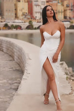 Vlora - White Satin Gown with V-Neckline Alamour the Label