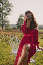Paula Red Satin Off-Shoulder Dress Alamour the Label