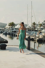 Karmira Strapless Teal Midi Dress with Waist Cut-Outs Alamour the Label