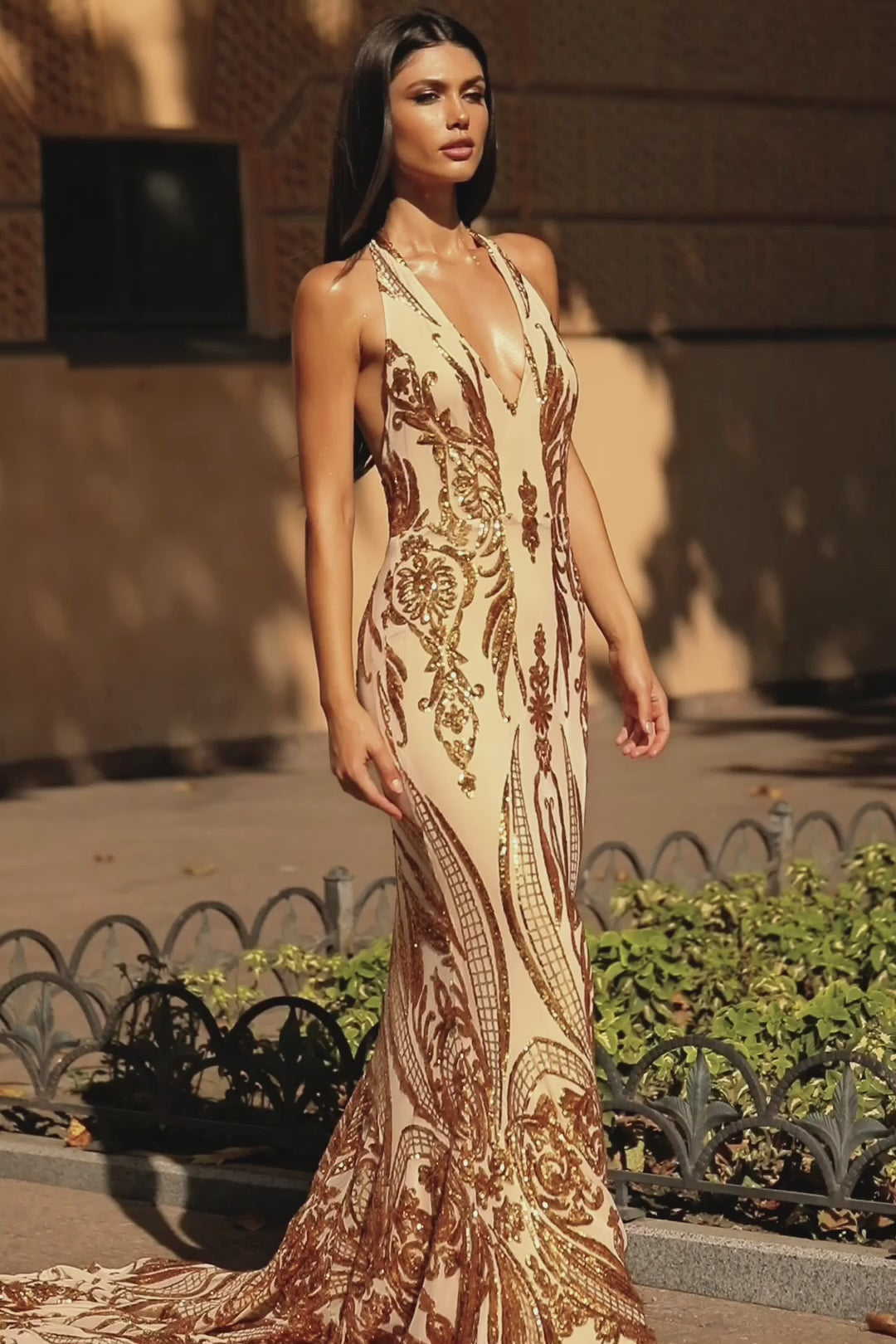 Maurita V Plunge Neckline Mermaid Gown Rose Gold – Alamour The Label