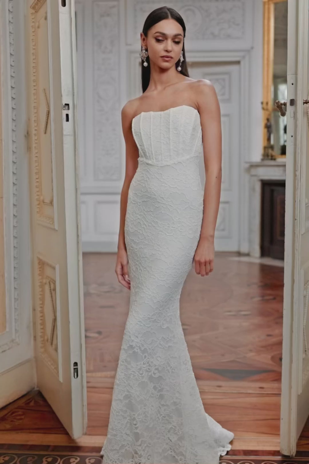 Cora - White Strapless Lace Gown with Mermaid Train Alamour the Label