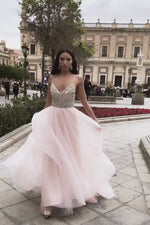 Litzy - Baby Pink Beaded A-Line Tulle Gown with Open Back Alamour the Label