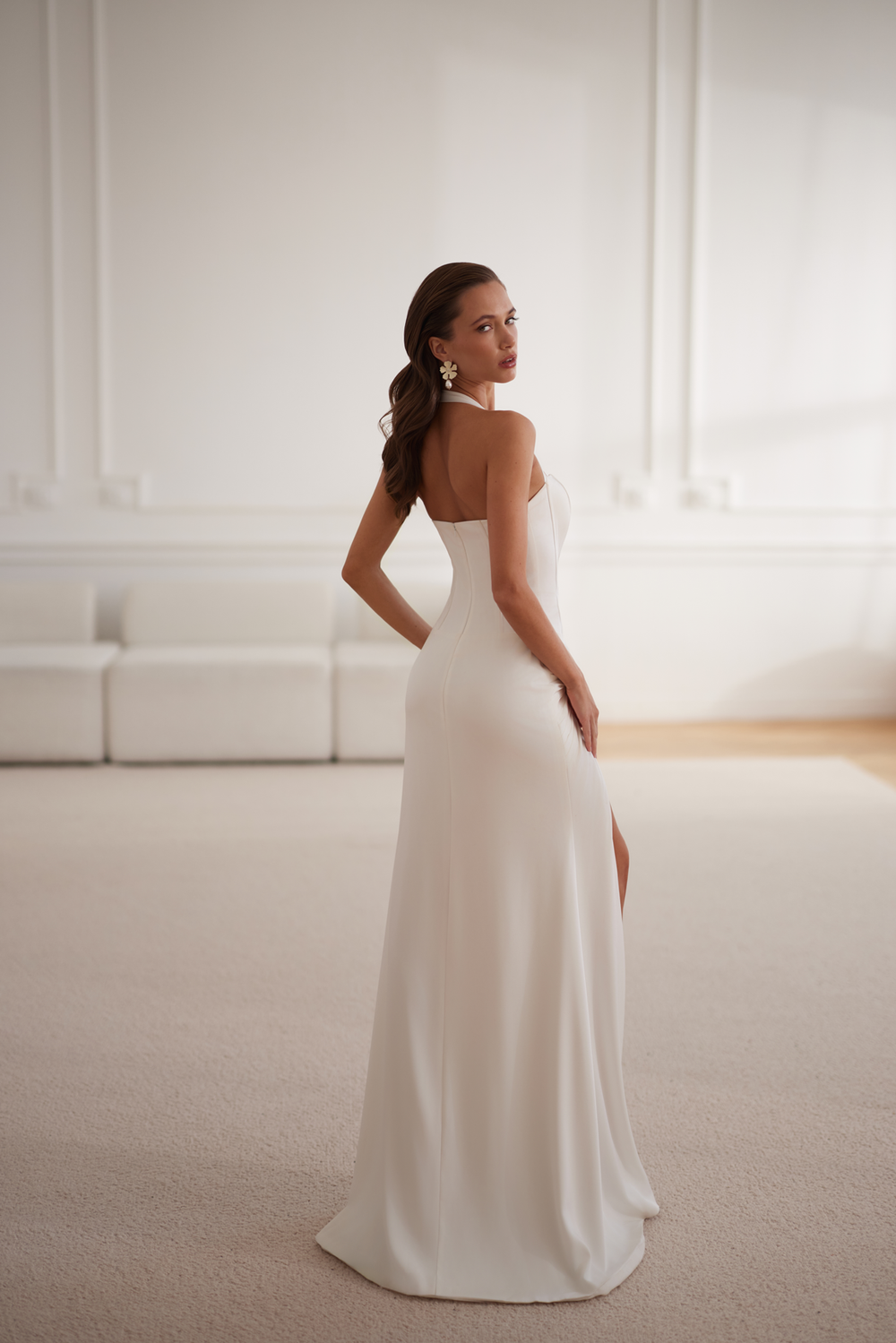 Kaia Halter Sweetheart Bustier White Satin Gown