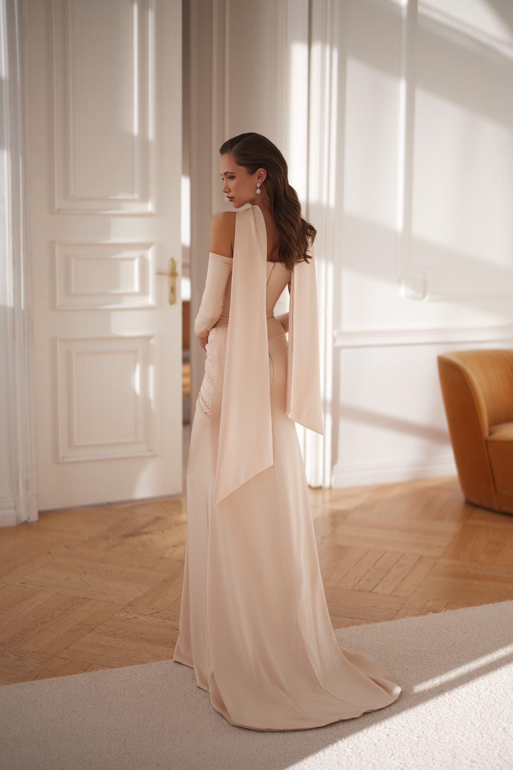 Danielle Off Shoulder Matte Satin With Knot Gown