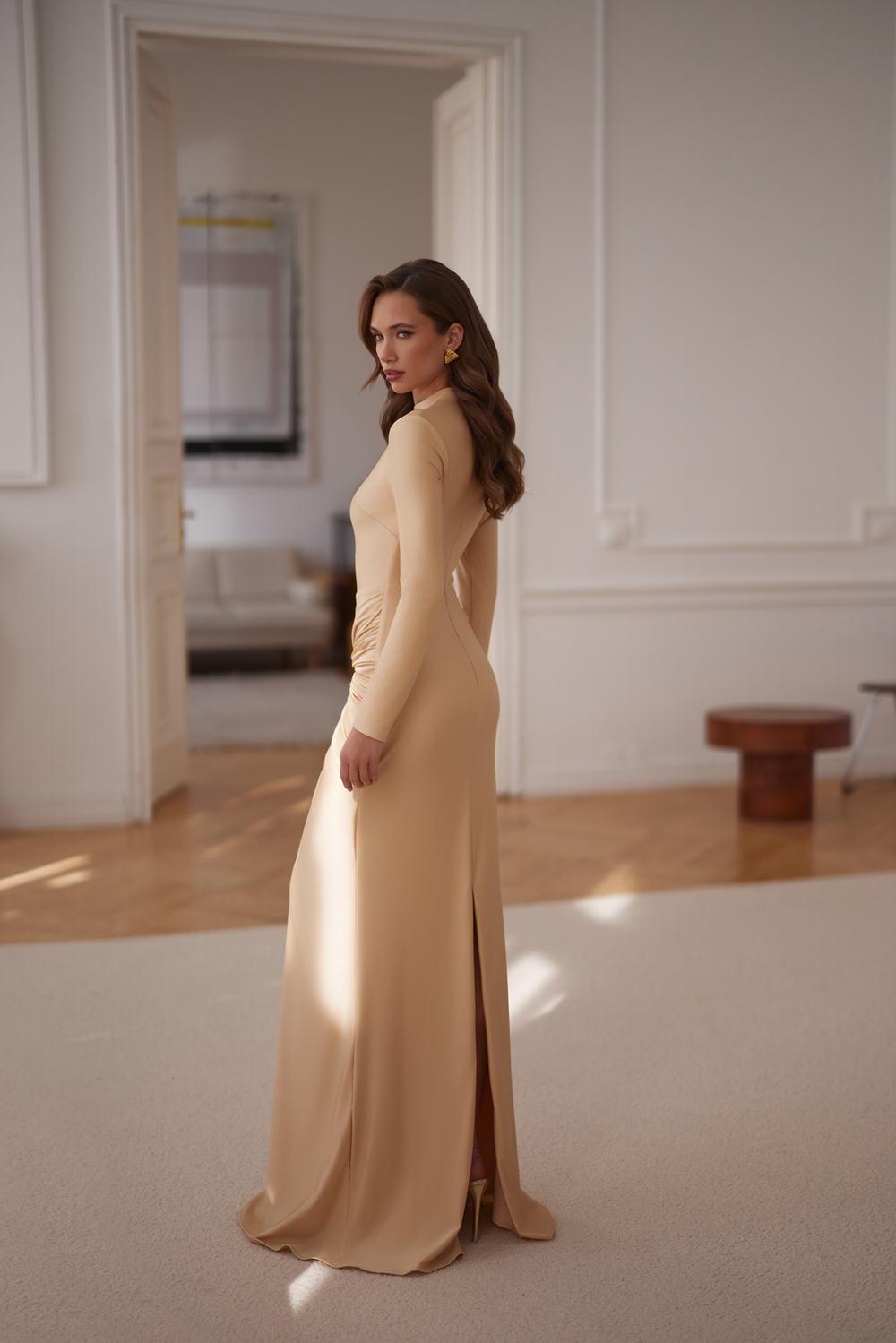 Daniella Long Sleeve Gold Maxi Dress