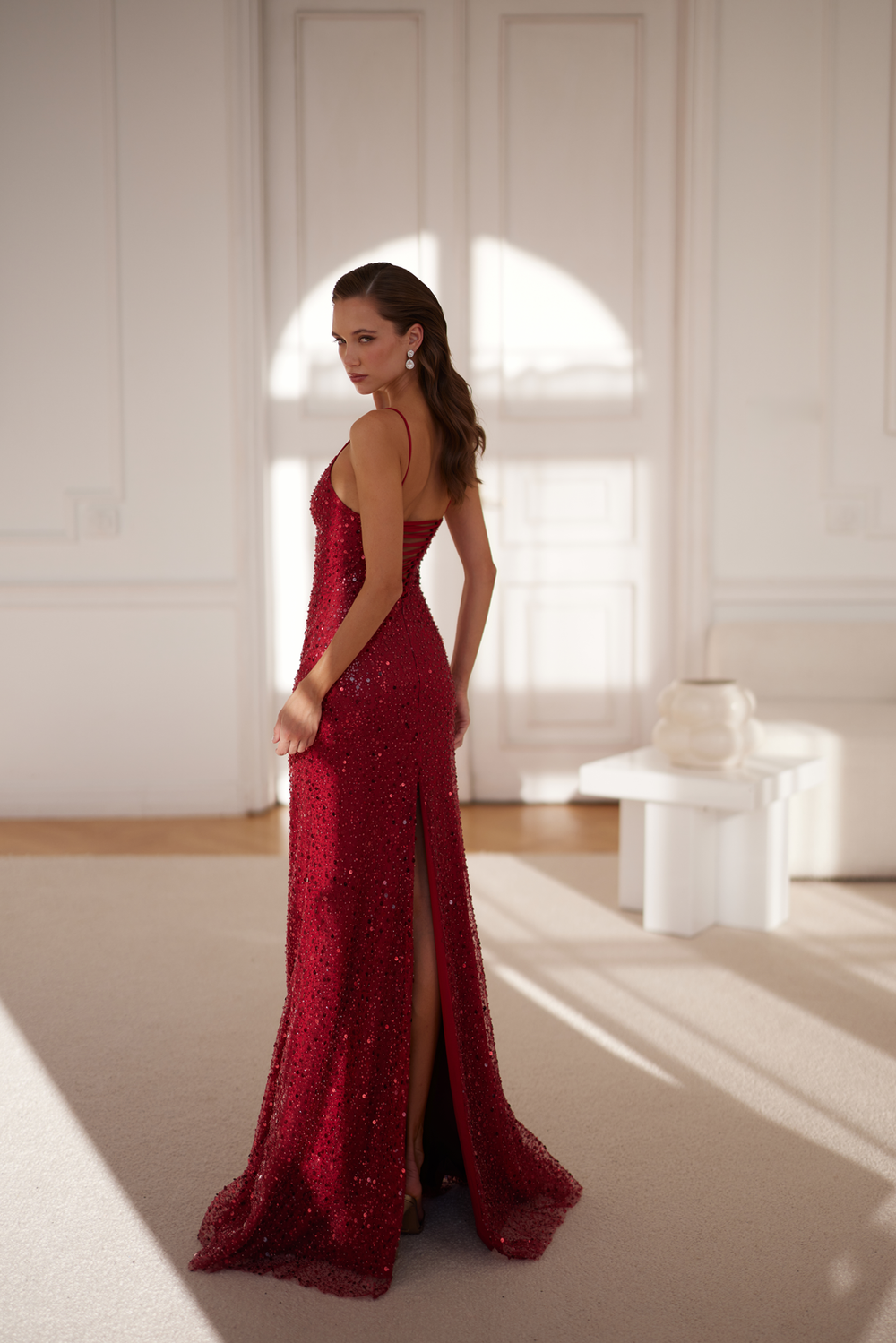 Margo Sequins & Beaded Maxi Burgundy Gown