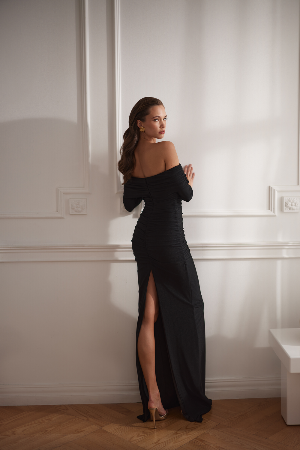 Angie Off Shoulder Jersey Maxi Black Dress
