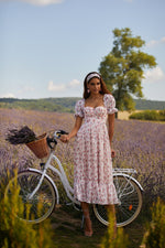 Aileen Dress Alamour The Label Aileen Floral Pink Lace-Up Midi Dress | Afterpay | Zip Pay | Sezzle