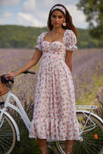 Aileen Dress Alamour The Label Aileen Floral Pink Lace-Up Midi Dress | Afterpay | Zip Pay | Sezzle