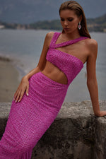 Fioretta Hot Pink Dress with Asymmetrical Neckline and Waist Cut-Out