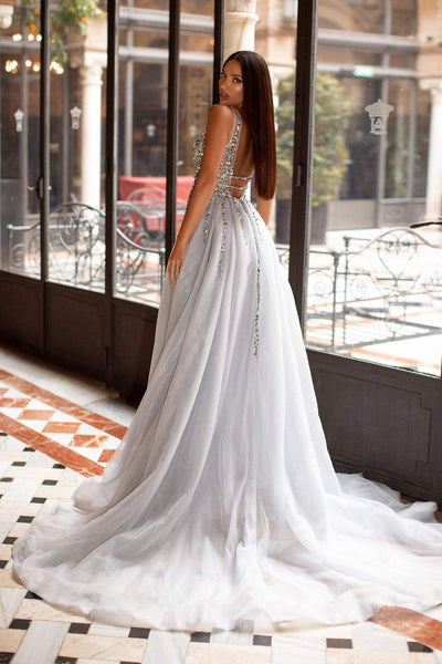 Yolanda Beaded Tulle Gown - Silver Alamour Made-To-Order Yolanda Silver Tulle Gown | Afterpay | Klarna | Zip Pay
