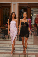 Kalea Dress Alamour The Label Kalea Black Lace Mini Dress with Bustier & Open Back | Afterpay