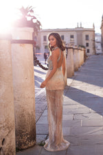 Sevilla Beaded Gown Alamour The Label Sevilla Champagne Halter Neck Gown | Afterpay | Zip Pay | Sezzle