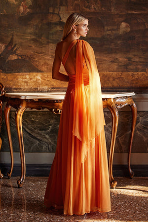 Sarelle - Orange Chiffon Gown with Bodice Cut-Out