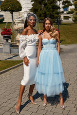 Jolie Dress - Baby Blue Tulle Midi Dress with Lace-Up Back