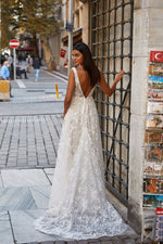 Feriha Gown - V-Neck, Low Back Wedding Dress with Lace Applique