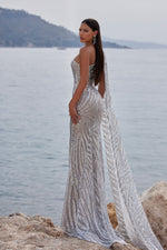 Laurine - Silver Gown with Cape Sleeve