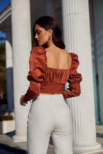 Rafael Crop - Rust Long Sleeve Top with Lace Up Detailing