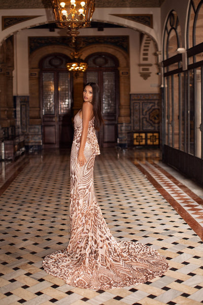 Iza Sequin Gown - Rose Gold Alamour Made-To-Order Iza Rose Gold Sequin Gown | Afterpay | Laybuy | Klarna | Zip Pay