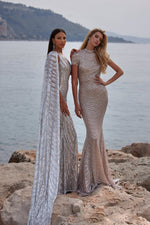 Ofelia - Silver Sequin Gown with Open Back