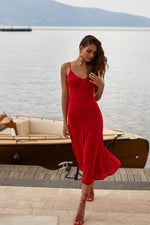 Roza Red Jersey Midi Dress with Open Back