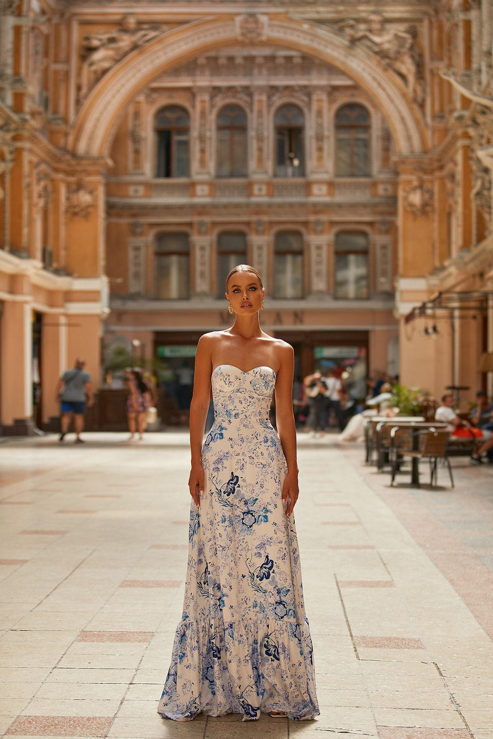 Akela Dress Alamour The Label Akela Blue & White Strapless Floral Dress | Afterpay | Zip Pay